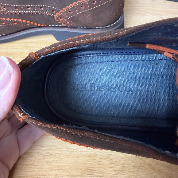 GH Bass Kory Wingtip Oxford Mens 10.5 Brown Suede Good Orange Contrast Stitch - Picture 3 of 9